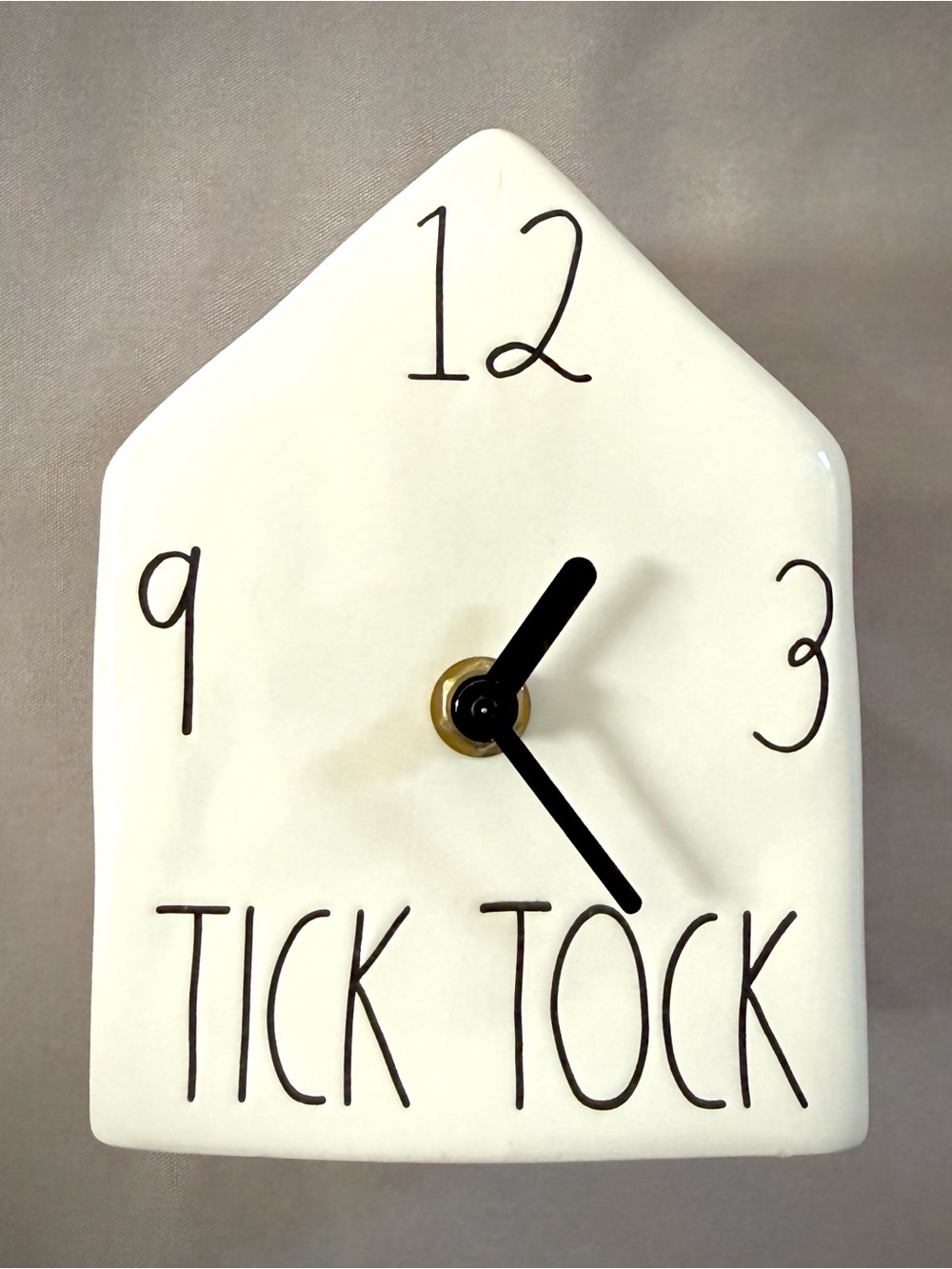 Rae Dunn TICK TOCK White Ceramic Table Top Clock